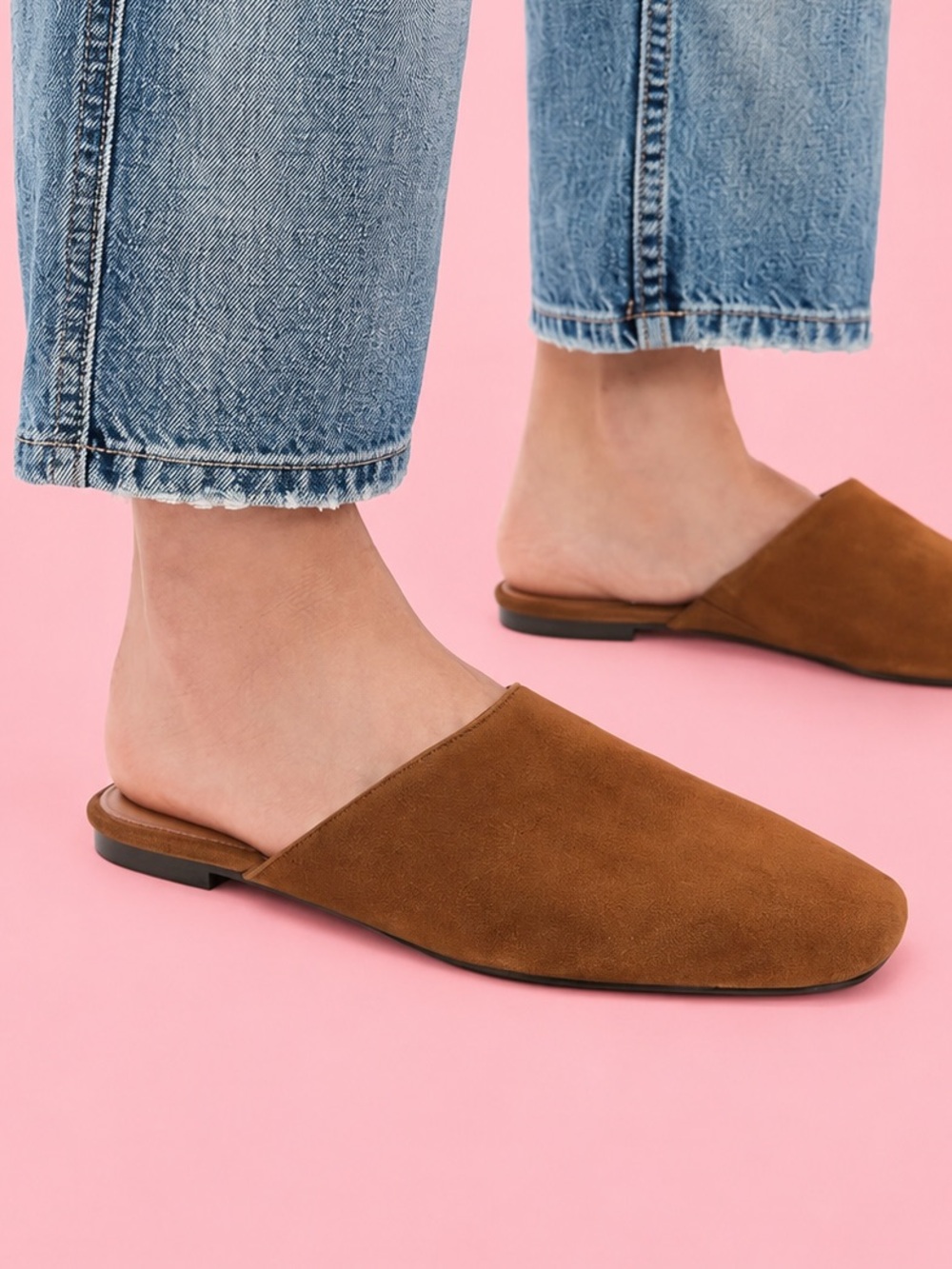 Lucky Brand Acasia Brown Suede Square Toe Flat Mule Slides 6.5